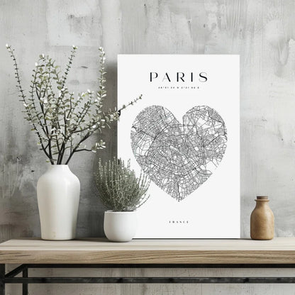 Minimalist black heart Paris map on insigne aluminum print