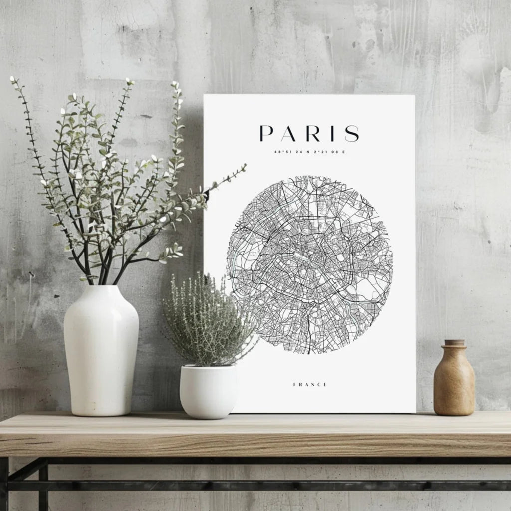 Minimalist Paris map on insigne aluminum print for modern spaces