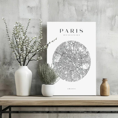 Minimalist Paris map on insigne aluminum print for modern spaces