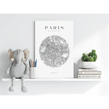 White framed Paris map insigne aluminum print with minimalist line art