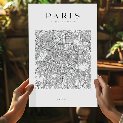 Minimalist black-and-white Paris map on insigne aluminum print poster