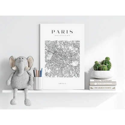 Minimalist Paris map insigne aluminum print in white frame