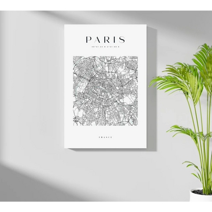 Minimalist black-and-white Paris map on insigne aluminum print