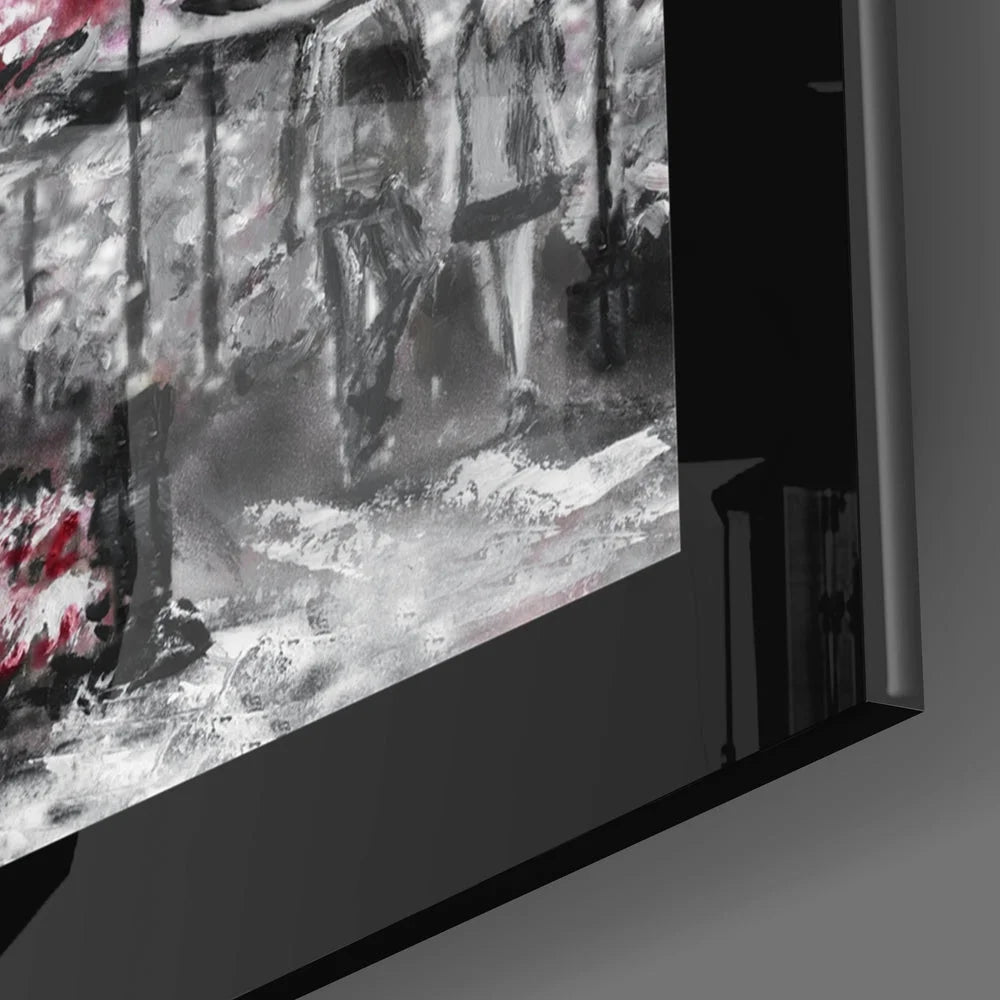 Abstract Parisian Eiffel Tower wall art canvas with cherry blossoms and red textured strokes