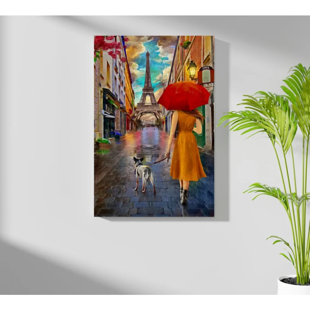 Parisian red umbrella Eiffel Tower canvas art print