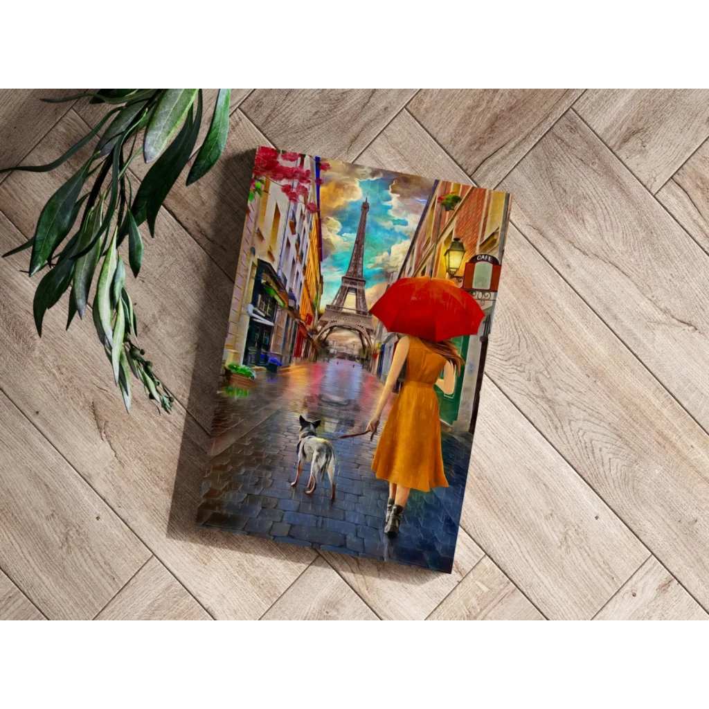 Parisian red umbrella Eiffel Tower canvas art print