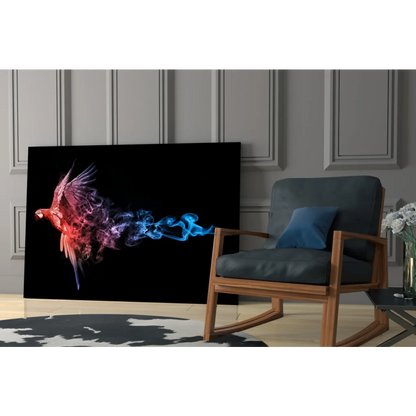 Vibrant red and blue parrot on black canvas wall art