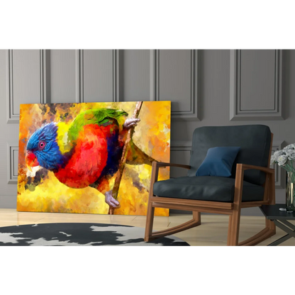 Vibrant watercolor rainbow lorikeet on glass wall art print