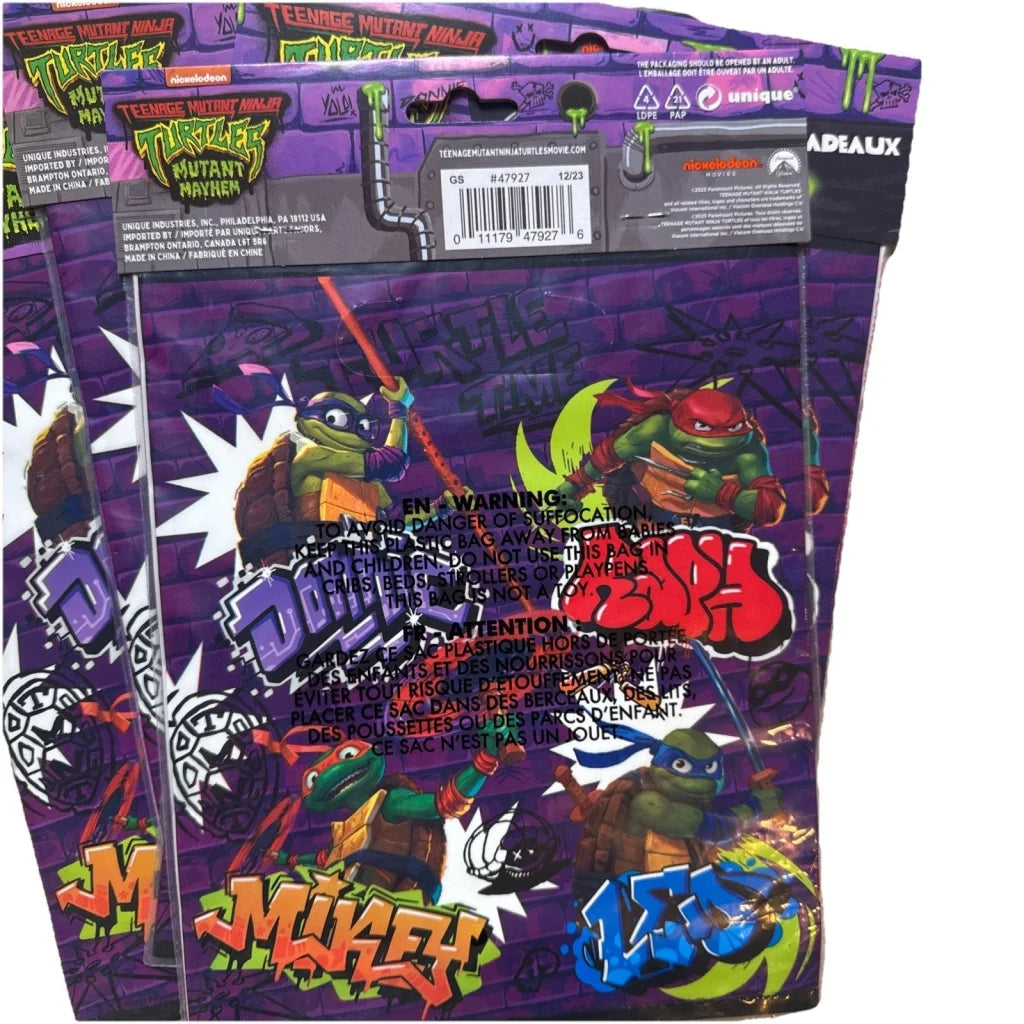 Purple TMNT party favors bag with graffiti art and characters