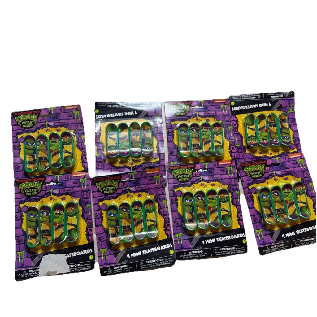 TMNT party favors: purple yellow mini skateboards with green turtles