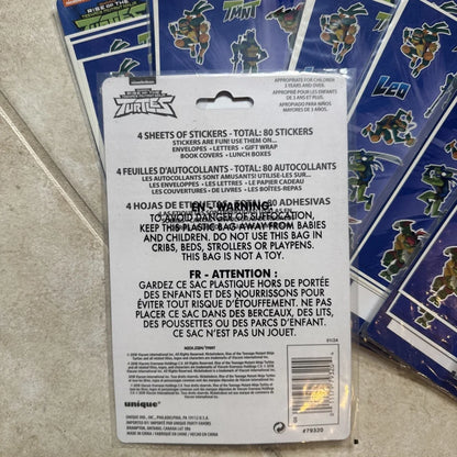 Blue TMNT party favors sticker pack in clear bag with white backing