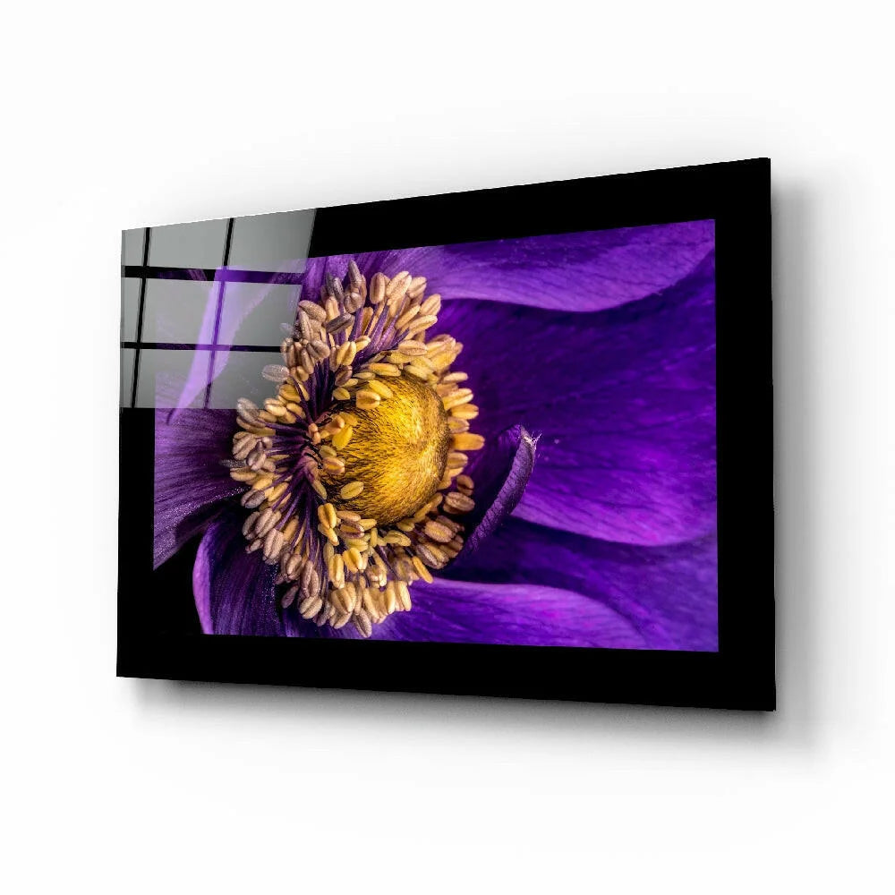 Stunning purple anemone glass wall art on black frame
