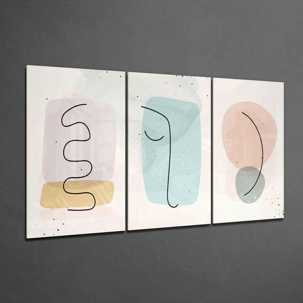 Minimalist pastel abstract glass wall art triptych set of three prints