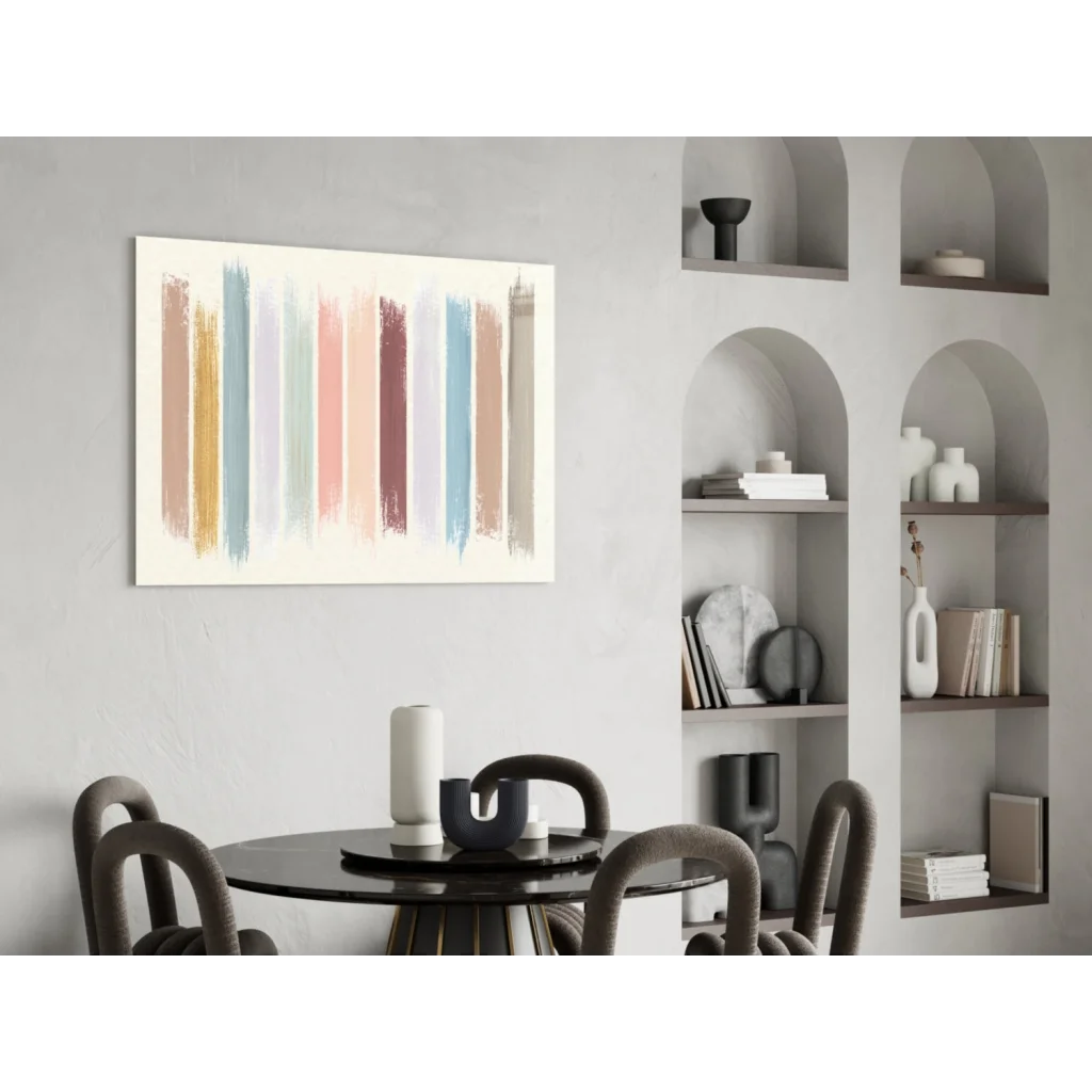 Pastel brushstroke canvas wall art in teal, pink, orange, yellow hues