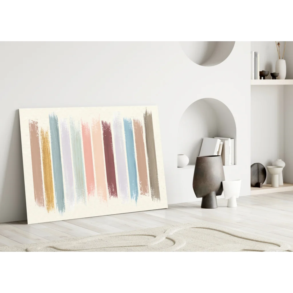 Pastel brushstroke wall art print in soft yellow pink blue green hues