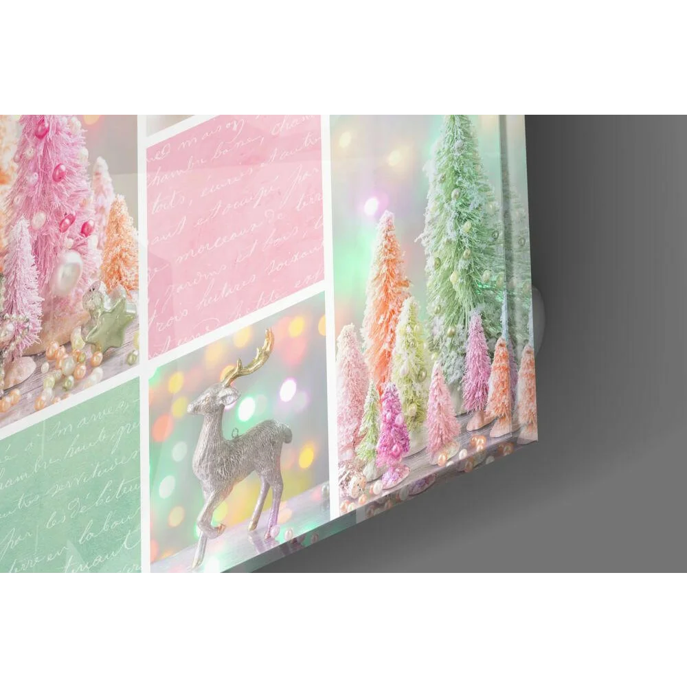 Silver deer with golden antlers in pastel glass wall art