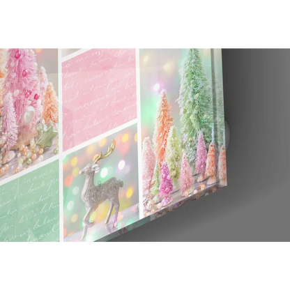 Silver deer with golden antlers in pastel glass wall art