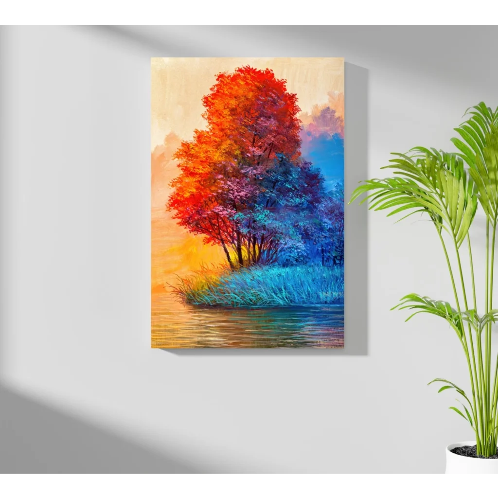Vibrant fiery tree insigne aluminum print in unique style
