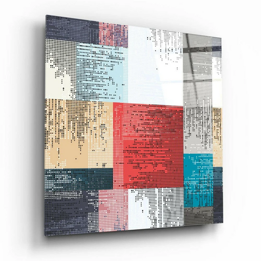 Bold Geometric Glass Wall Art with Vibrant Red and Teal Dots | Insigneart USA | vintageantiquesgifts.com