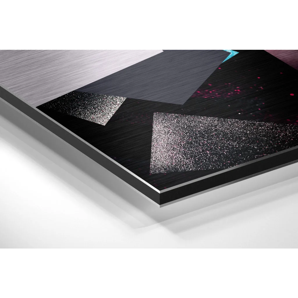Stunning brushed aluminium dibond abstract geometric wall art with metallic textures