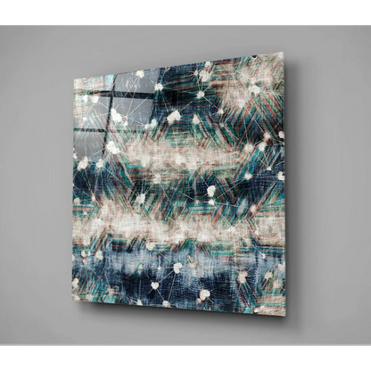 Teal Abstract Network Canvas Wall Art with Textured Layers | Glass Wall Art Print | vintageantiquesgifts.com