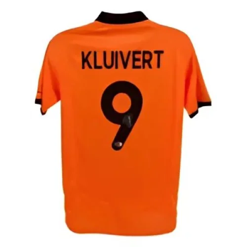 Orange holland national team jersey with patrick kluivert signed name and number 9