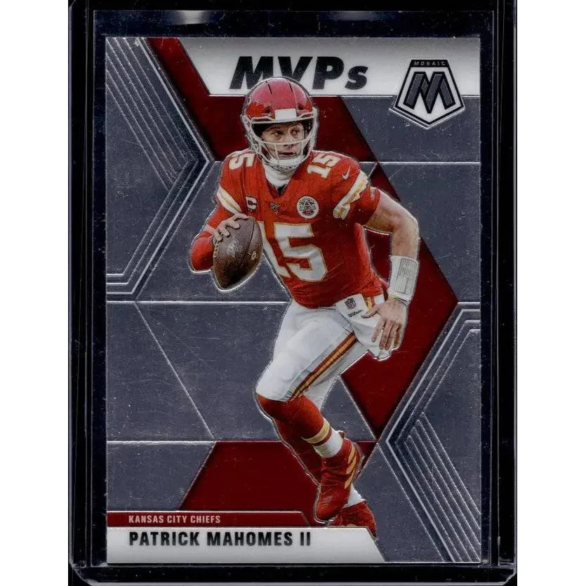 Patrick Mahomes 2020 Panini Mosaic MVPs trading card display shot