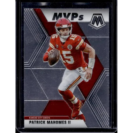 Patrick Mahomes 2020 Panini Mosaic MVPs trading card display shot
