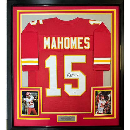 Framed Patrick Mahomes signed Chiefs jersey with photos for man cave display