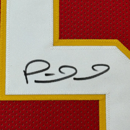Red and white Patrick Mahomes Chiefs jersey with black marker autograph for your man cave