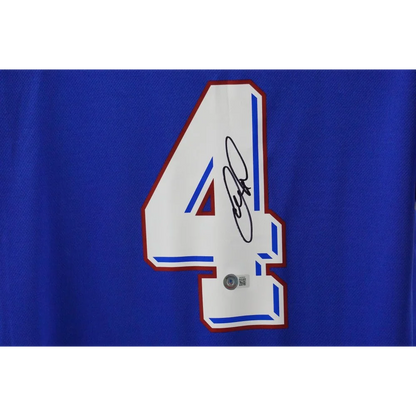 Blue Patrick Vieira signed France 1998 World Cup jersey with white number 4 and autograph