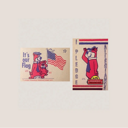 Vintage patriotic cartoon bears on Patriotic Bicentennial Yogi Bear Stickers from 1975