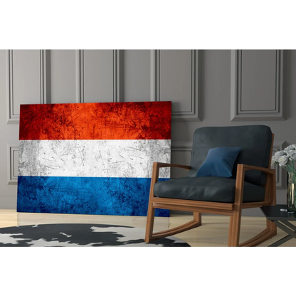 Patriotic red white blue striped canvas wall art with distressed texture