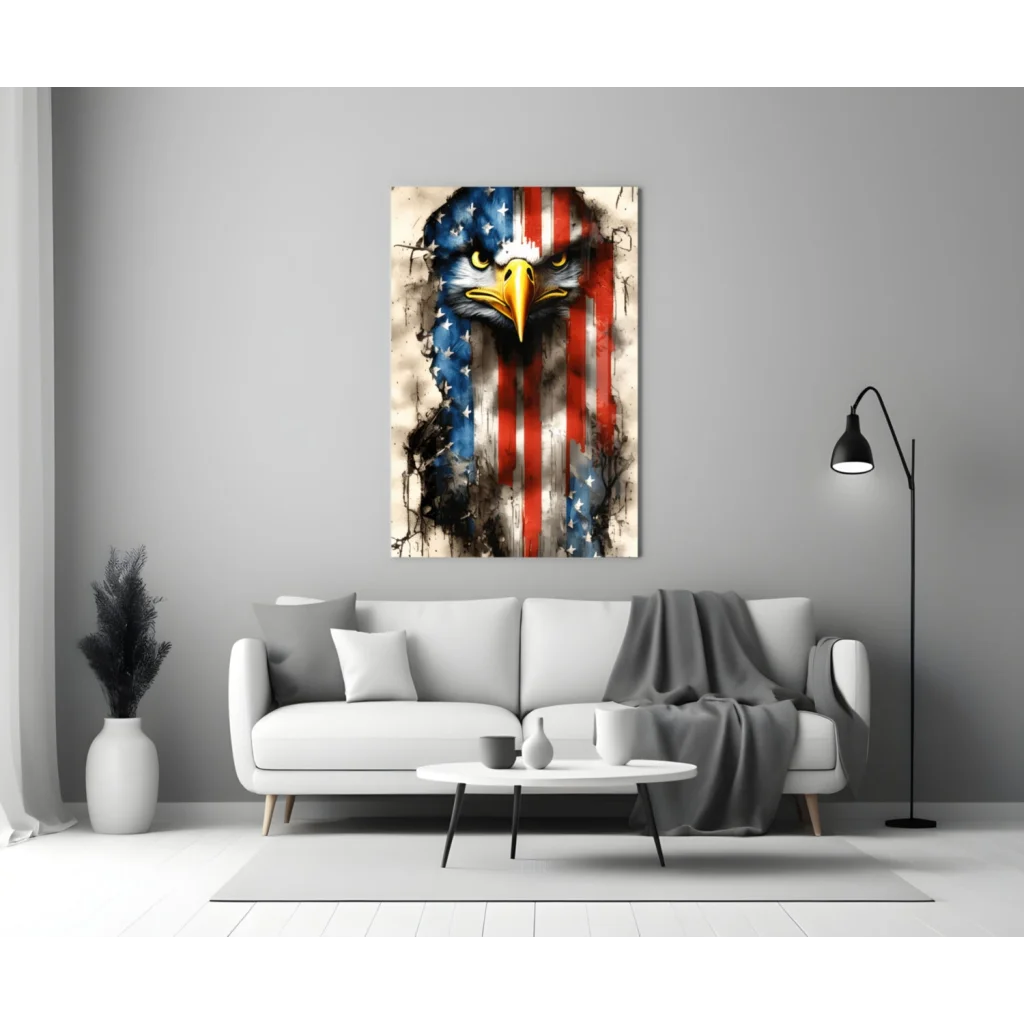 Patriotic Eagle American Flag Glass Wall Art Canvas Print