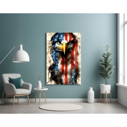 Patriotic eagle in American flag glass wall art canvas print