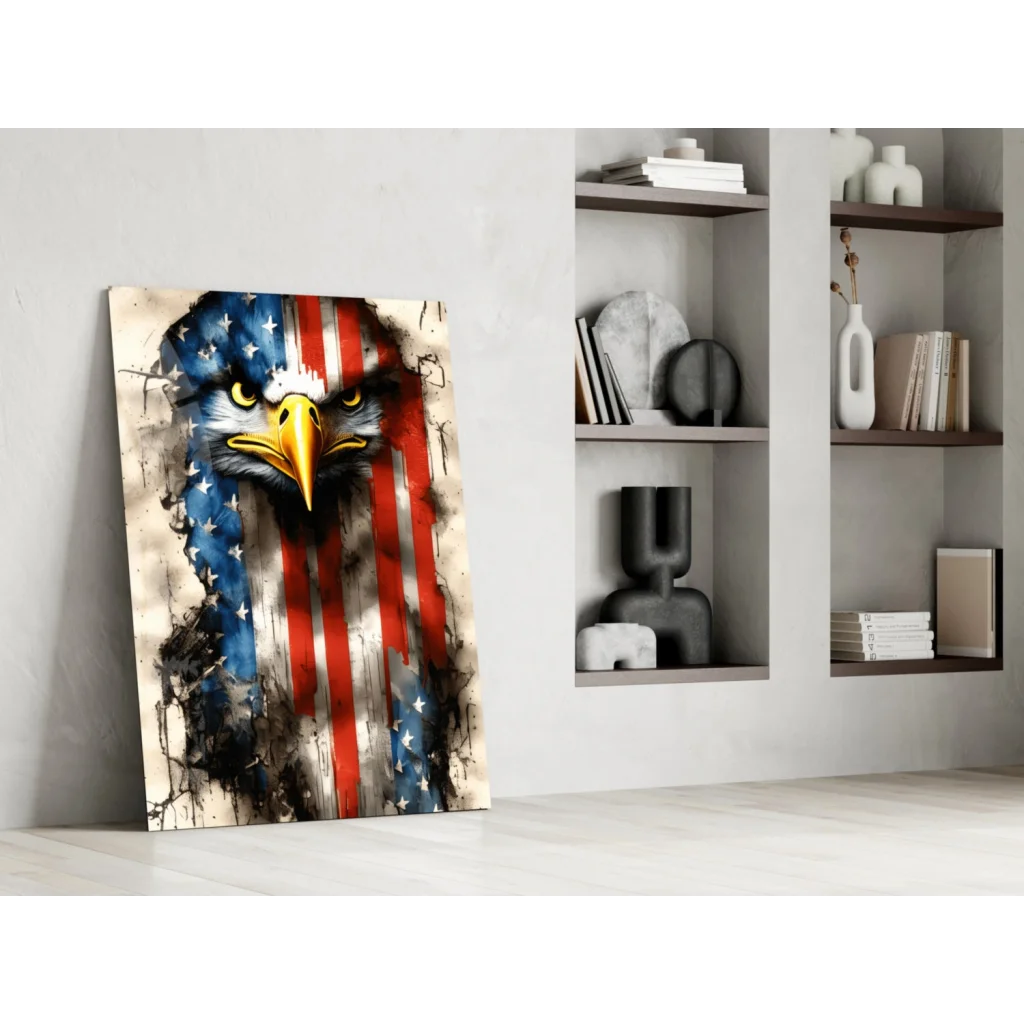 Patriotic Eagle American Flag Glass Wall Art Canvas Print