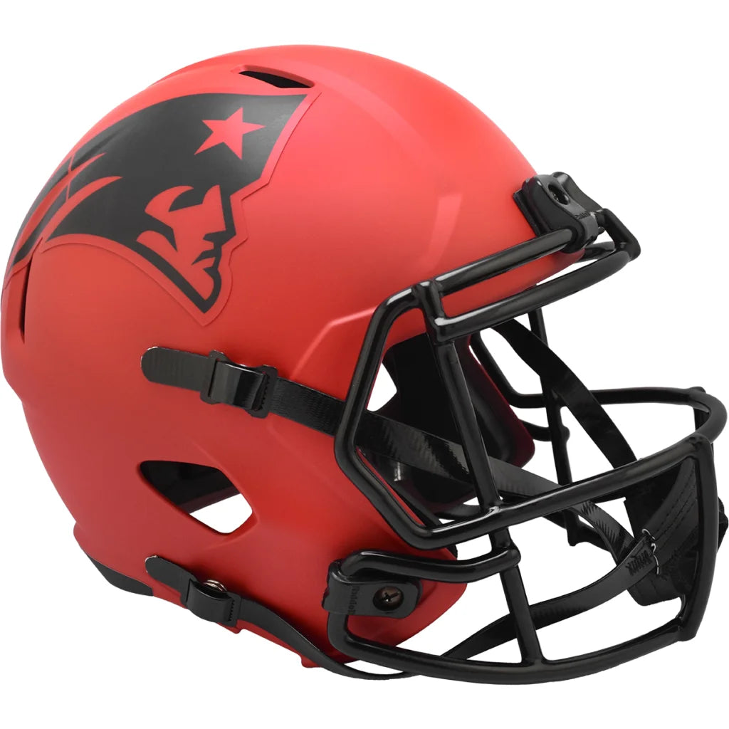 Red matte New England Patriots replica football helmet with black star design
