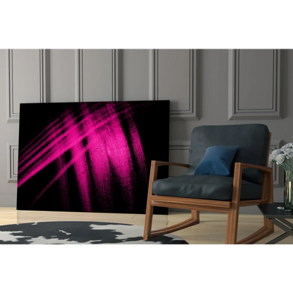 Vibrant magenta glow abstract wall art on black background in modern living room