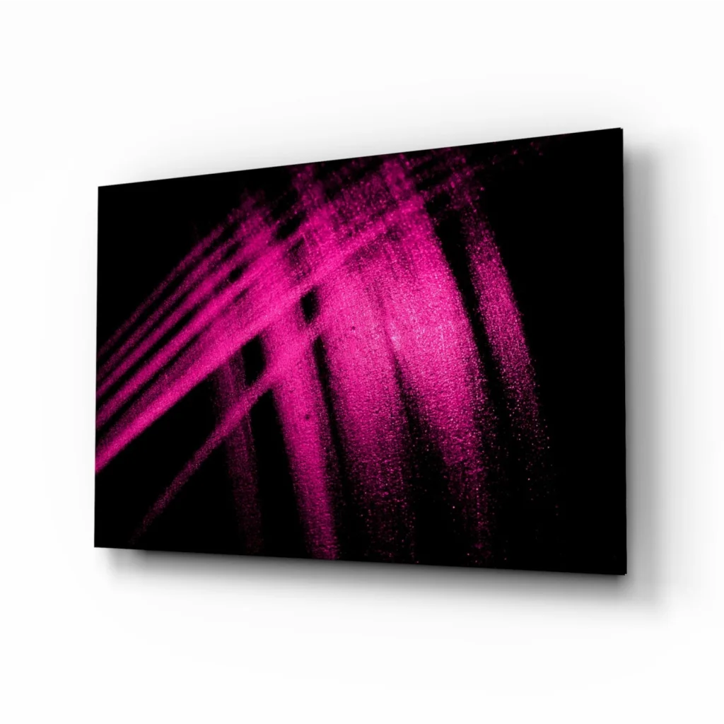 Vibrant magenta abstract wall art canvas print with textured brushstrokes on black background