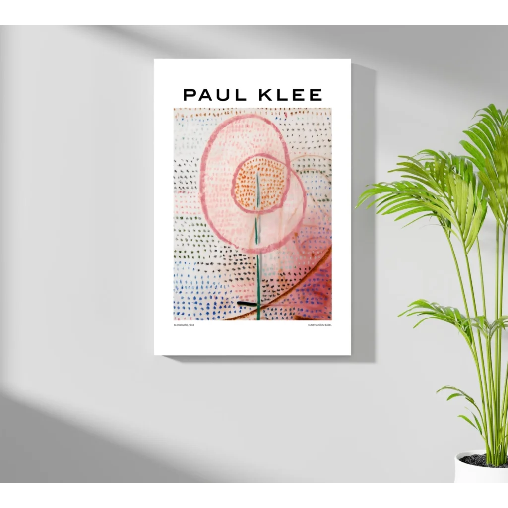Stylized pink flower art on Insigne Aluminum Prints by Paul Klee
