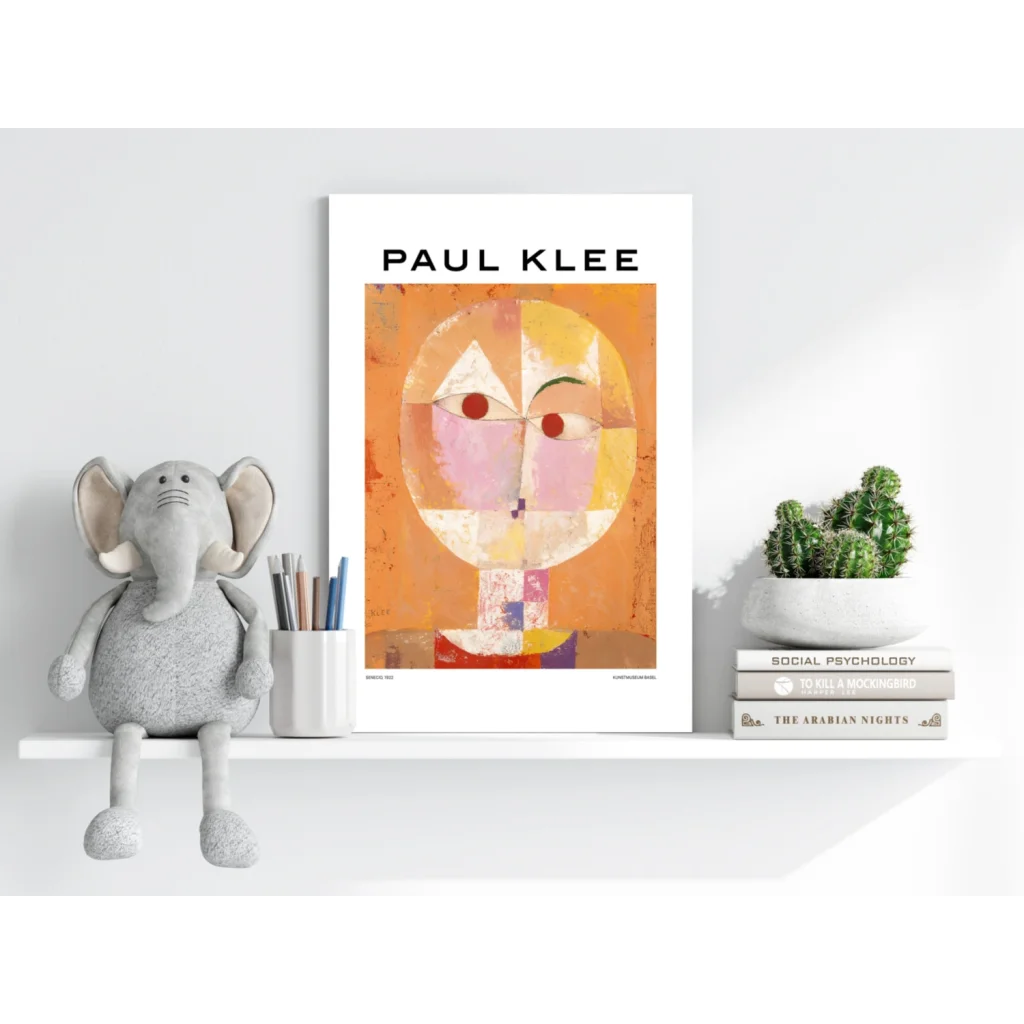 Framed Paul Klee abstract portrait on Insigne aluminum prints in warm tones