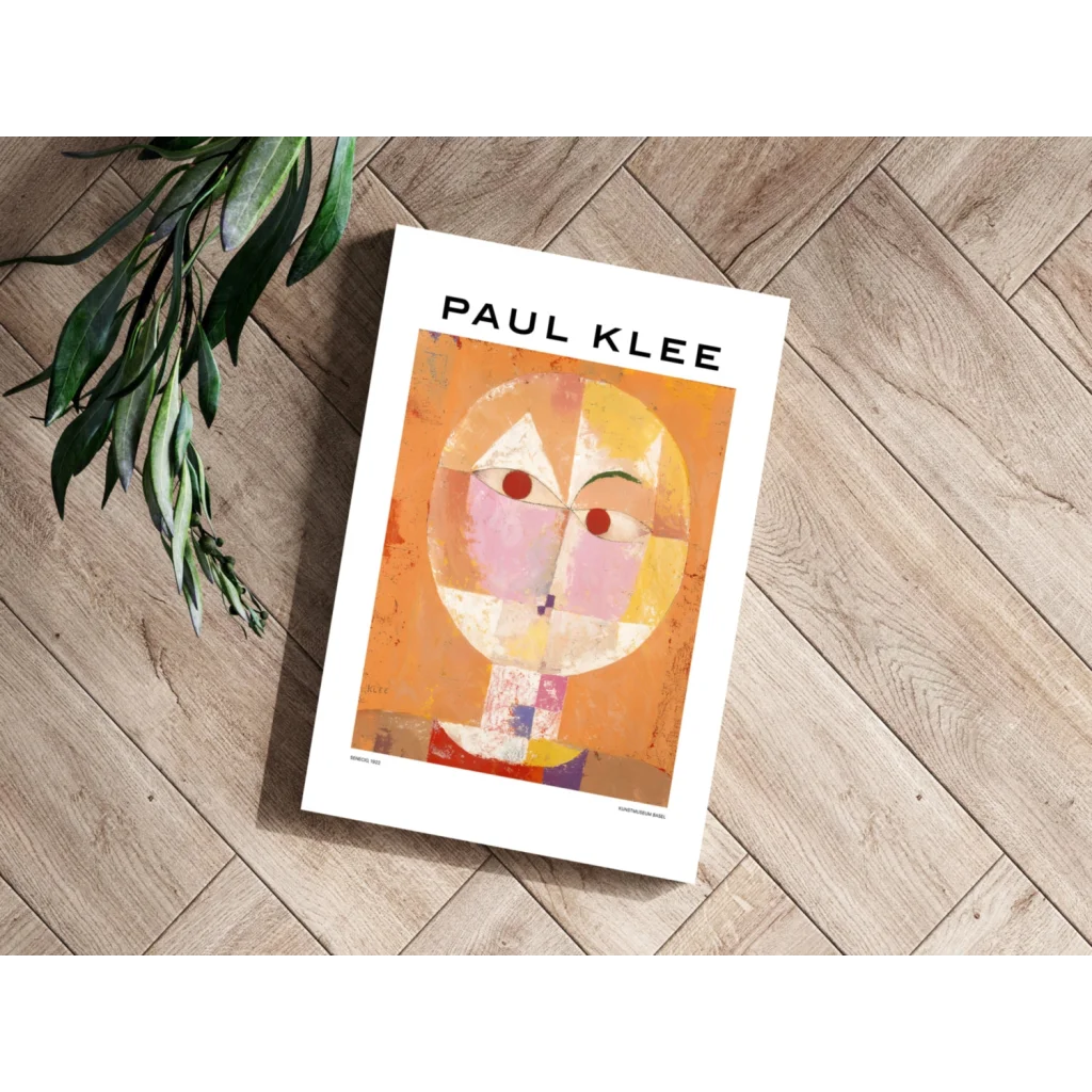 Paul Klee abstract portrait on Insigne aluminum print in warm orange, pink, yellow tones