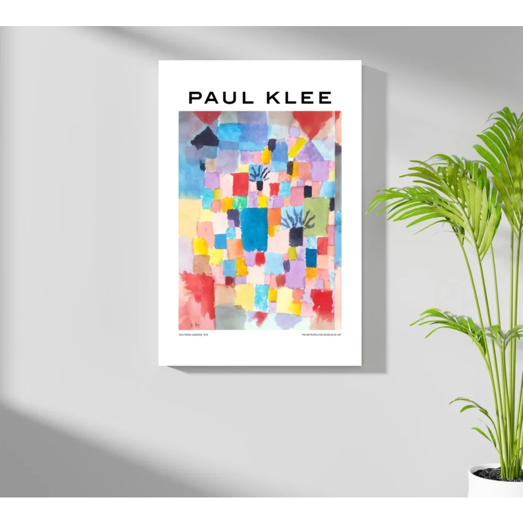 Vibrant Paul Klee-inspired abstract geometric aluminum print in bold colors