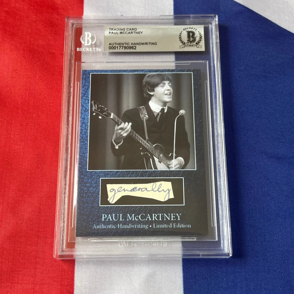 Paul McCartney original handwriting graded autograph trading card with black and white guitar image