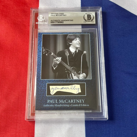 Paul McCartney original handwriting graded autograph trading card with black and white guitar image