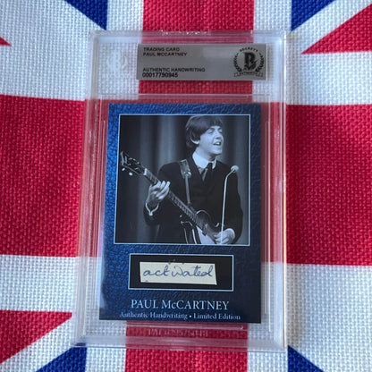 Paul McCartney graded autograph trading card with guitar, mic on blue background