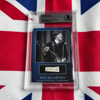 Paul McCartney autographed card with guitar photo, holographic seal, rock n roll icon
