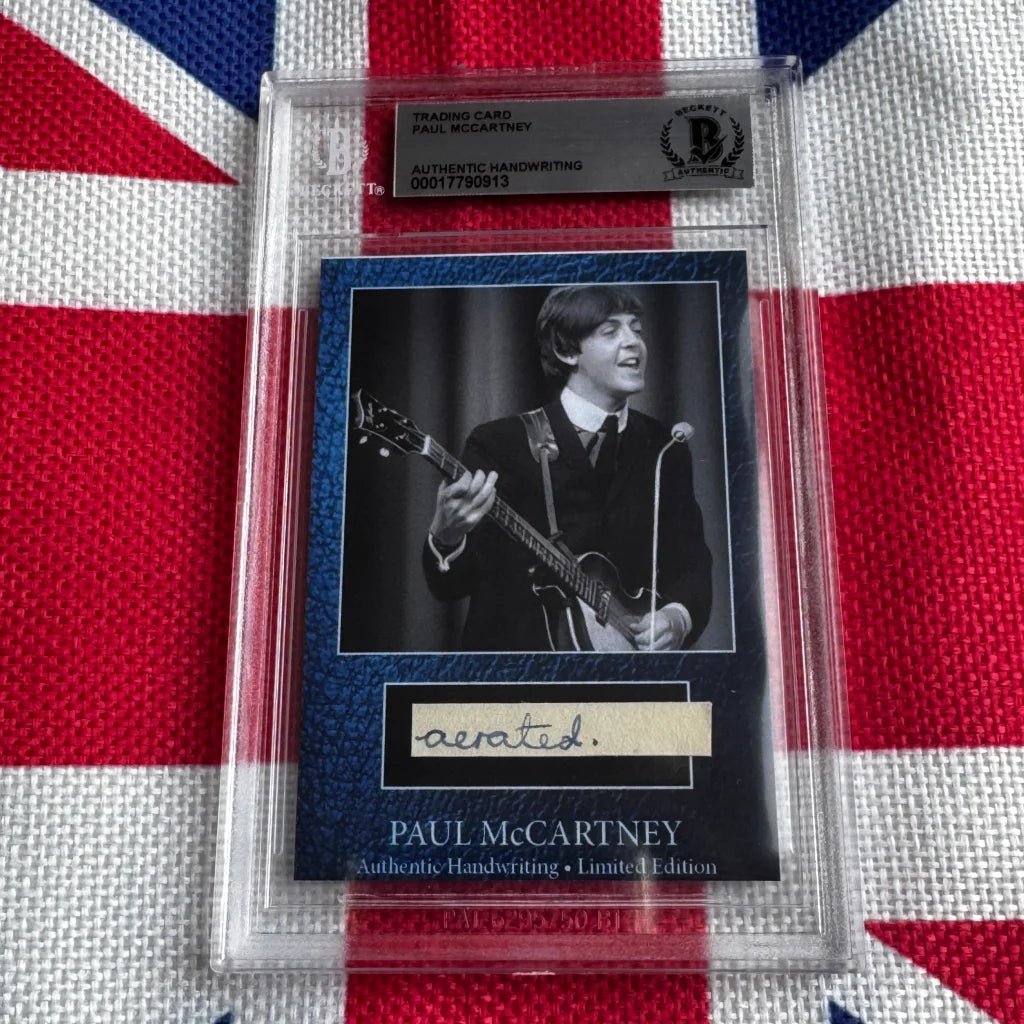 Paul McCartney signed card with guitar pic and note, rock n roll history gem
