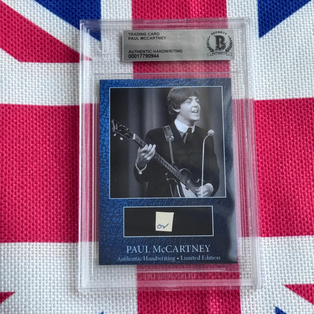 Paul McCartney guitar card with original handwriting, rock n roll icon