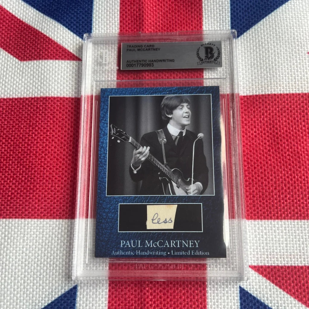 Paul McCartney autographed card with guitar photo and handwritten note in rock n roll music history